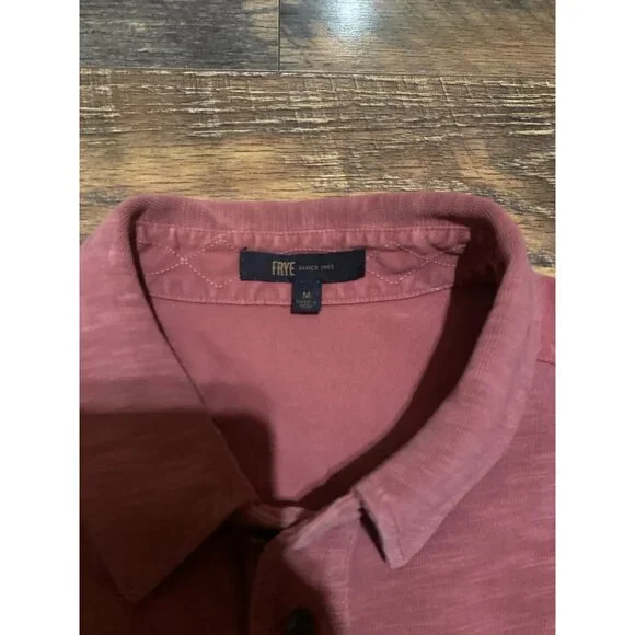 Frye Mens Red Clay Short Sleeve Faded Button Front Collared Polo Shirt - Picture 2 of 3